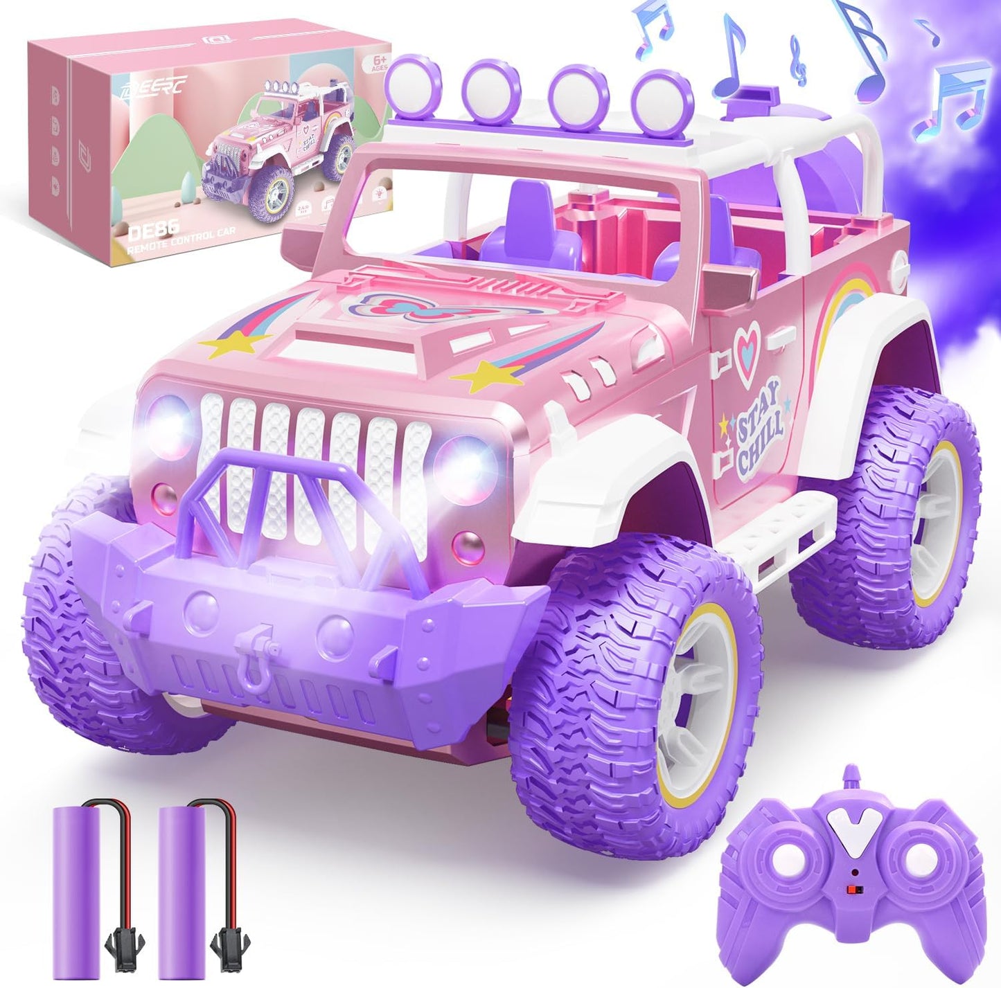 Roze Op Afstand Bestuurde Auto – RC Auto – Raceauto – Speelgoedauto – Offroad Voertuig – 1:16 Schaal – 2,4 GHz Besturing – LED Lampjes & Mist Effect