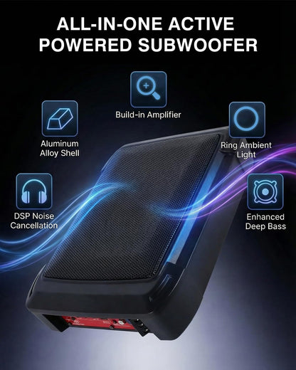 Ultraflache auto-subwoofer, geschikt voor auto/vrachtwagen, met geïntegreerde versterker, te monteren onder de stoelen, maximale vermogen 1000 W, compacte subwoofer.