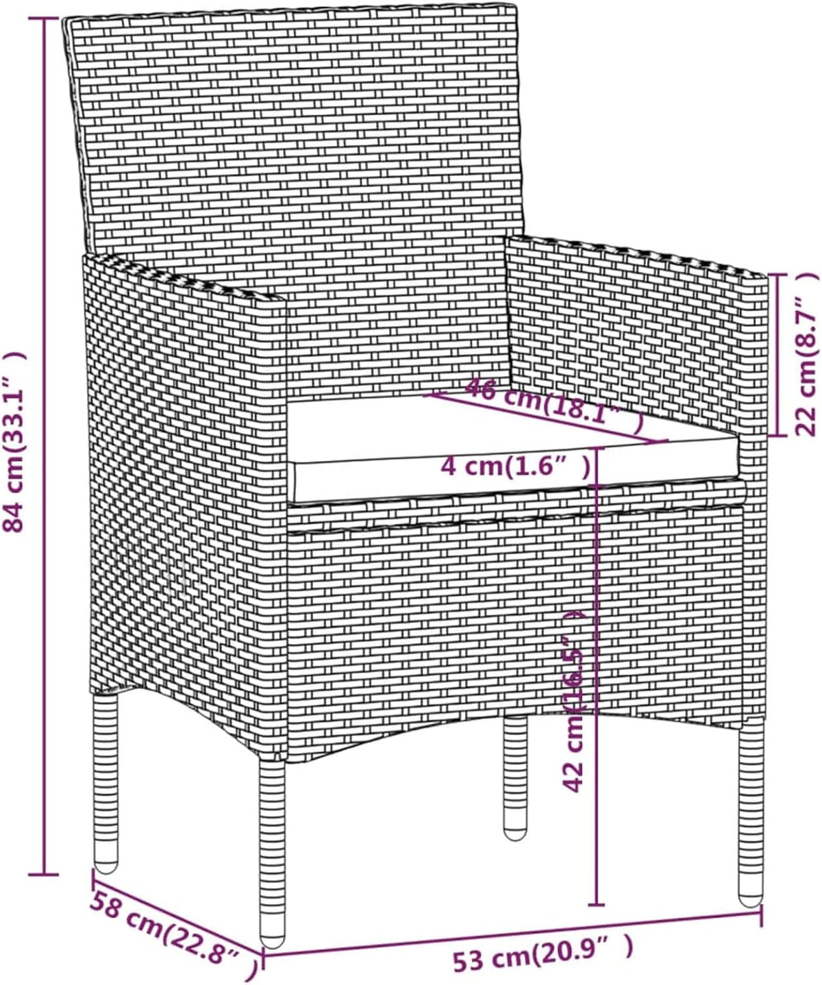 Gecheer Eetkamerset voor tuin, 3-delige set met kussens, tafel en stoelen voor buiten, salontafel en stoelen, polyrotan meubelset, tuinmeubelset van rotan, bruin en zwart - QUORE