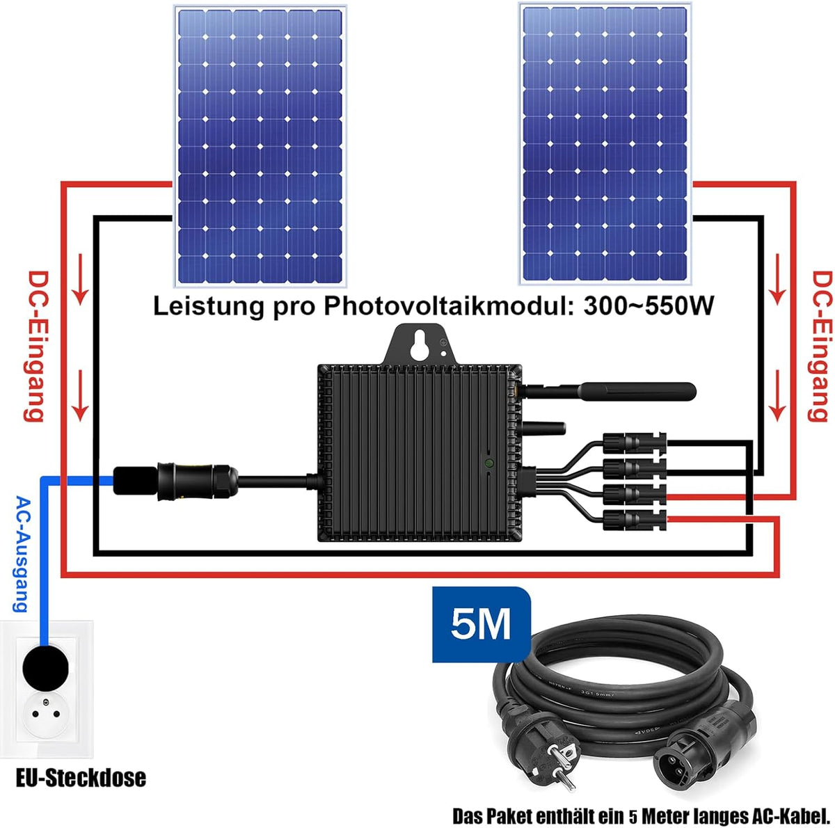 Omvormer 800 W met IP67 waterdicht - omvormer balkonkrachtcentrale met wifi-app voor balkonkrachtcentrale
