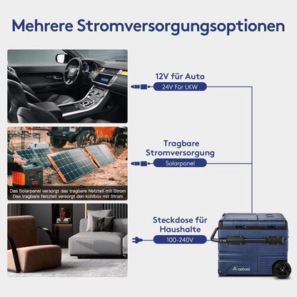 AAOBOSI Koelbox voor de auto, 45 liter, met USB-aansluiting, twee zones en dubbele deuren, elektrische koelbox tot -20 °C, voor auto, vrachtwagen, boot, camper, camping