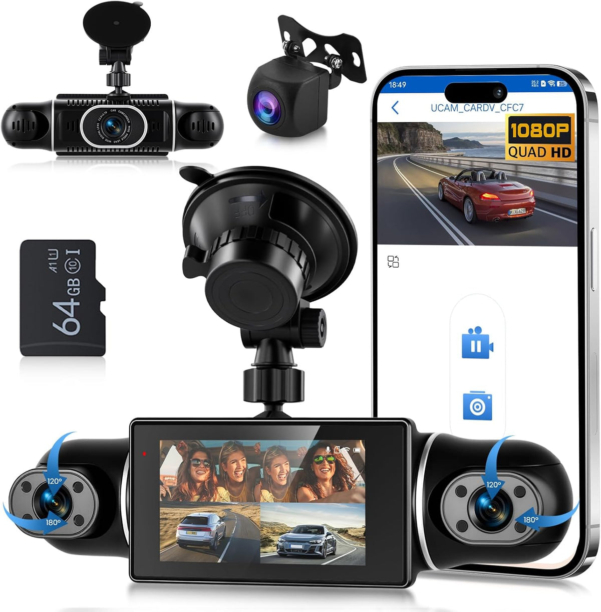 Dashcam – Autocamera – Auto Camera – Parkeercamera – 4 Camera's – 2K Voorcamera – 8 IR Nachtzicht
