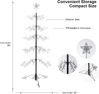 Metalen Decoratieboom – Ornamentenstandaard – Ornament Display Boom Stand – Kersthanger Houder – Decoratiestandaard – 213 Cm Hoog – 174 Haken – Zwart