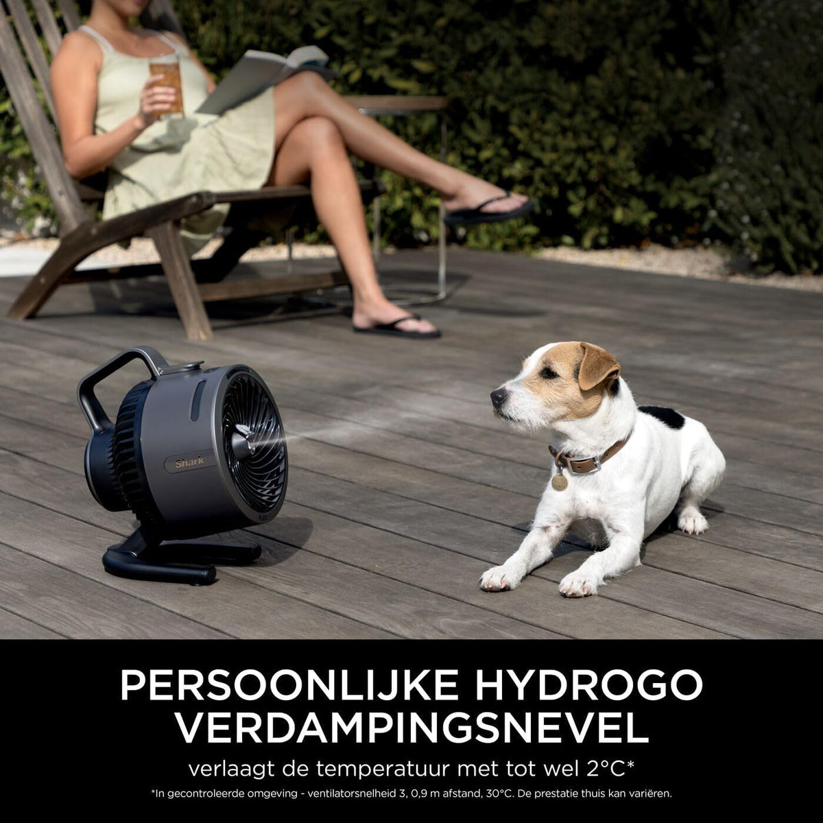 Shark FlexBreeze HydroGo, krachtige draagbare ventilator met verneveling, koeling binnen en buiten, stil en duurzaam, snoerloos, compact en lichtgewicht, luchtstroom tot 20 m, houtskool FA050EU