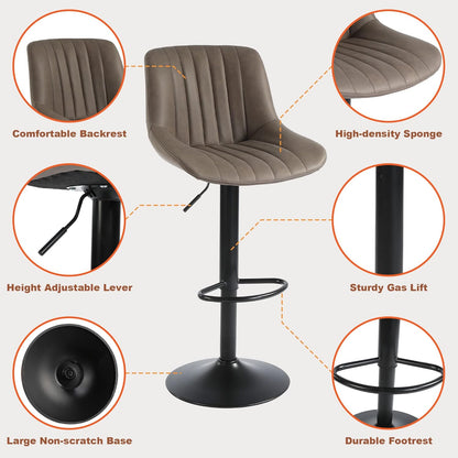 Youhauchair Barkrukken Set van 3, In Hoogte Verstelbare Barkruk met Rugleuning, PU Lederen Barstoelen Bar Stool, Moderne Barstoel Keuken Kruk, Bruin