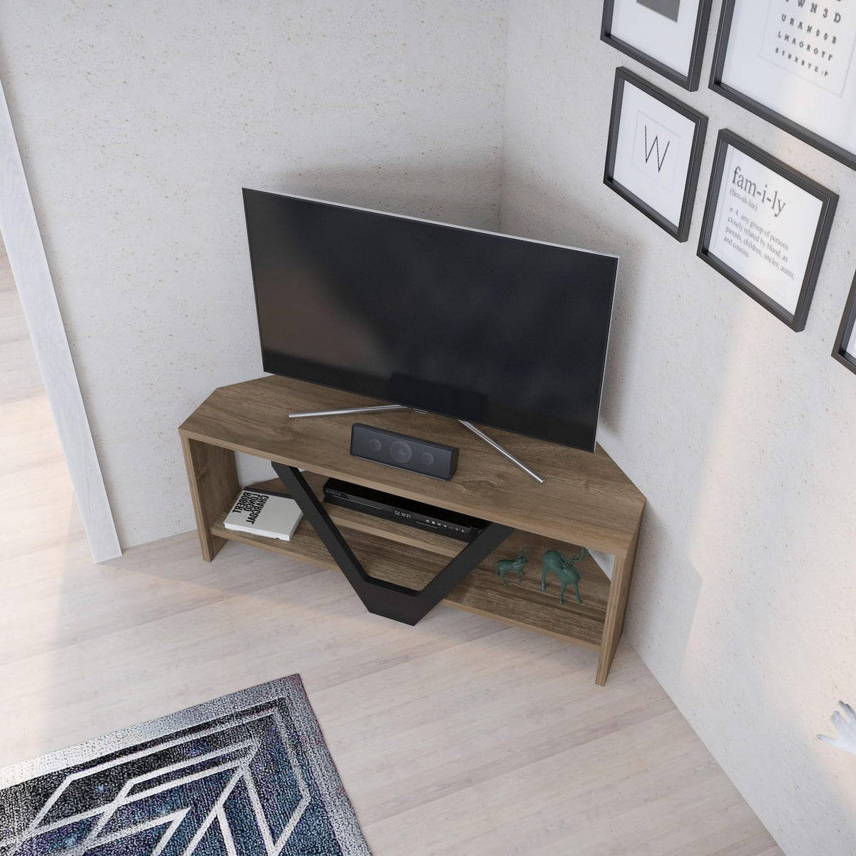 Hanah Home Stijlvolle tv-standaard, walnoot & zwart, 90 x 35 x 36,8 cm, 100% melamine gecoat verdeelbord, 18 mm dik, modern design voor woonkamer en entertainmentruimtes