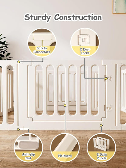 VBABY Baby Playpen for Babies Toddlers, 66 x 51 inches, Plastic Baby Play Mat for Toddler 1-3, 12 Panels Large Baby Playground, Indoor Outdoor Baby Gate, White - QUORE