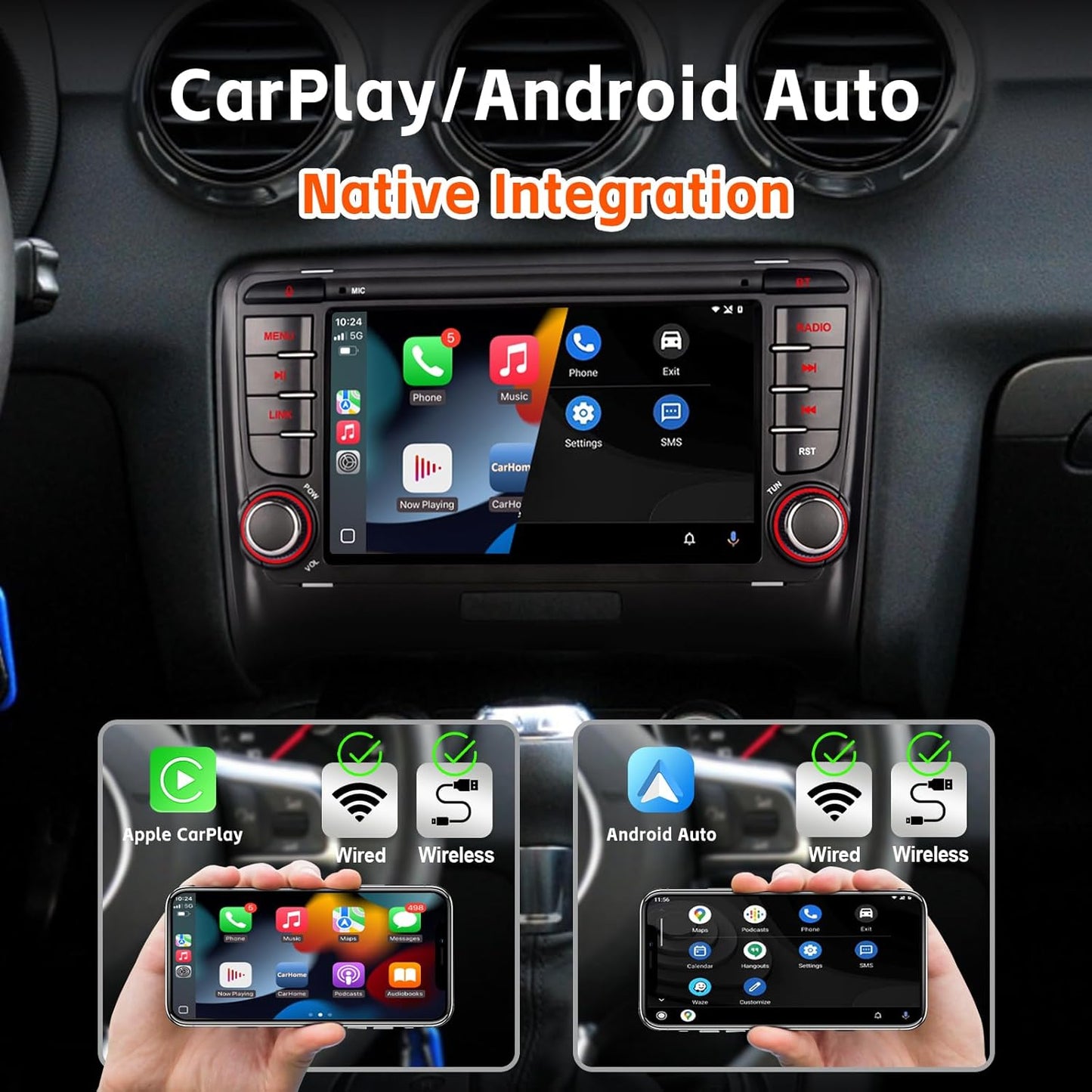 Autoradio Audi TT MK2 8J – Auto Stereo – Multimedia Systeem – Navigatie Radio – Inbouw Radio – Wireless CarPlay & Android Auto – IPS-Touchscreen & Snelle 3 Seconden Opstart