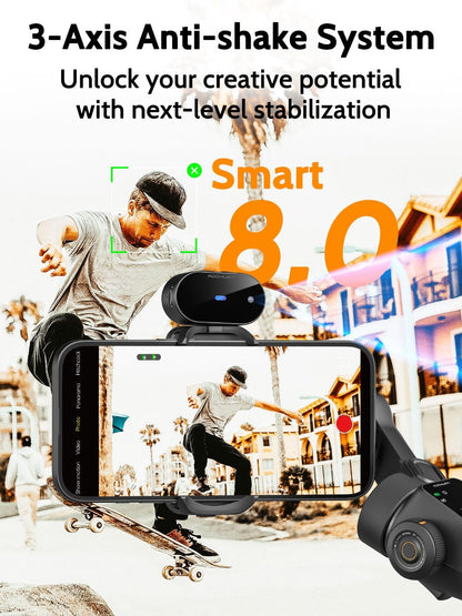 AOCHUAN 3-assige cardanische stabilisator voor iPhone en Android, GEEN APP AI-tracking, 7,8 inch ingebouwde verlengstang, telefoonstabilisator voor video-opname, OLED-display, triggerknop, sport