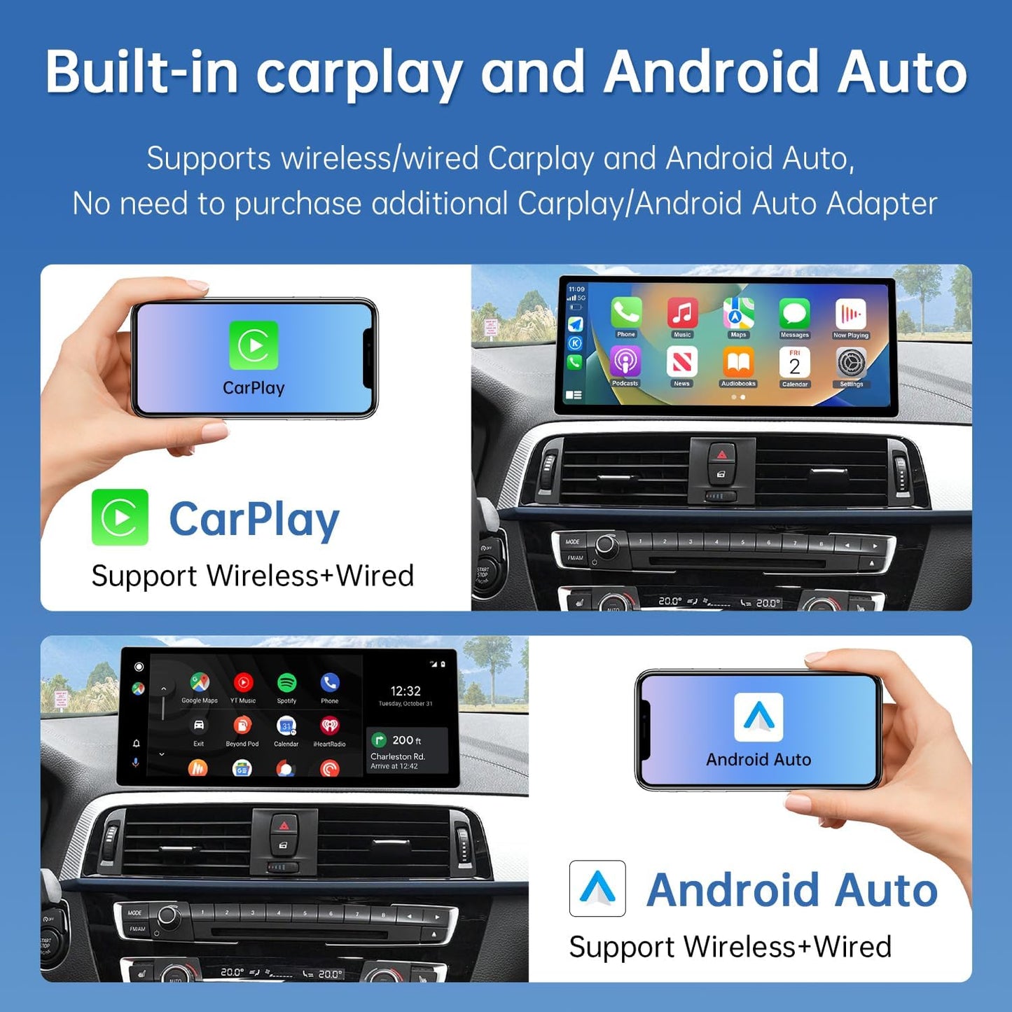 Carplay Radio – Autoradio – Inbouwscherm – Multimedia Systeem – Touchscreen – 12,3 Inch HD Scherm – Draadloze CarPlay & Android Auto