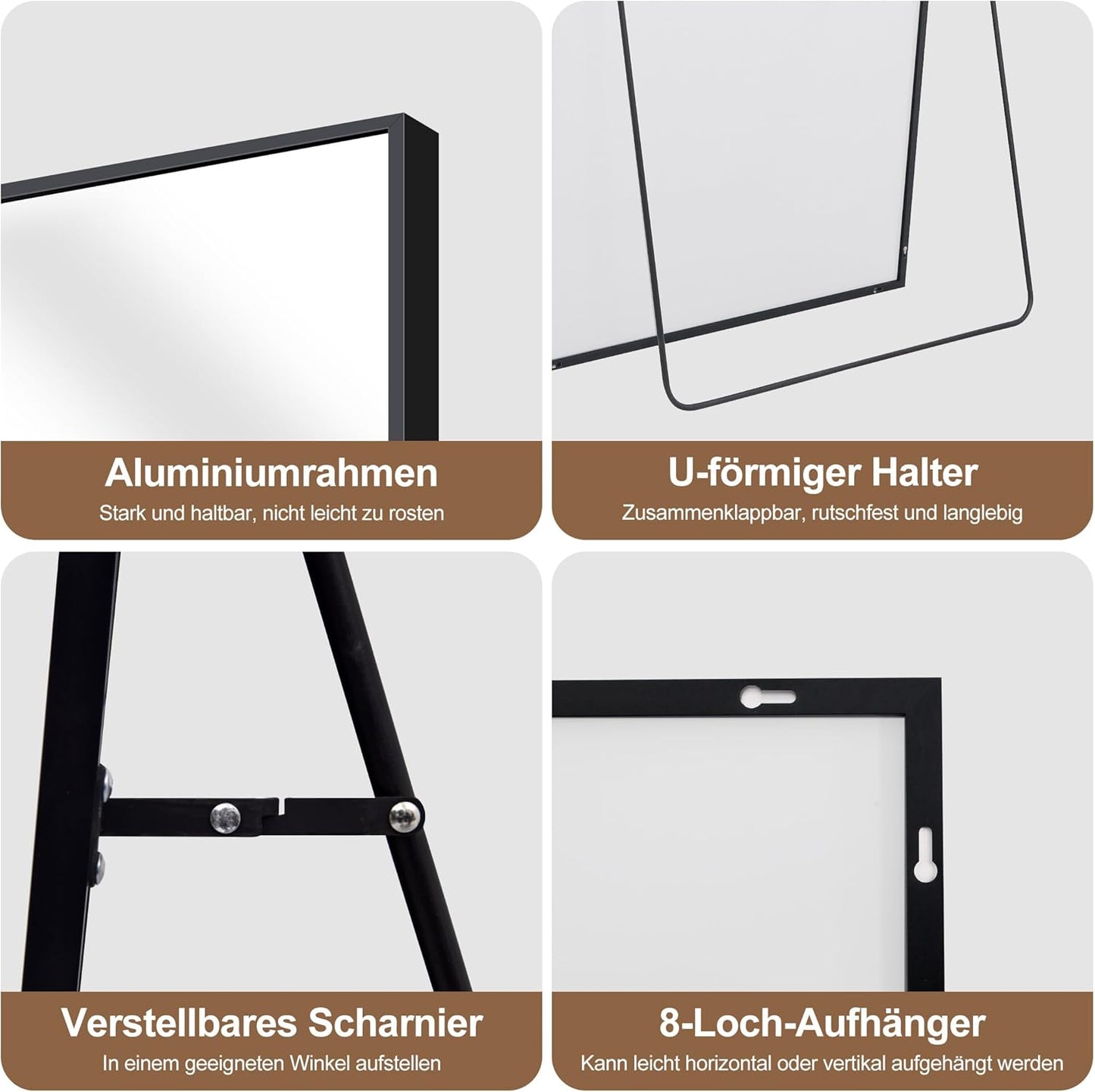 Full-Body Spiegel – Vloerspiegel – Staande Spiegel – Wandspiegel – Grote Spiegel – 192 x 85 cm – Zwart Aluminium Frame