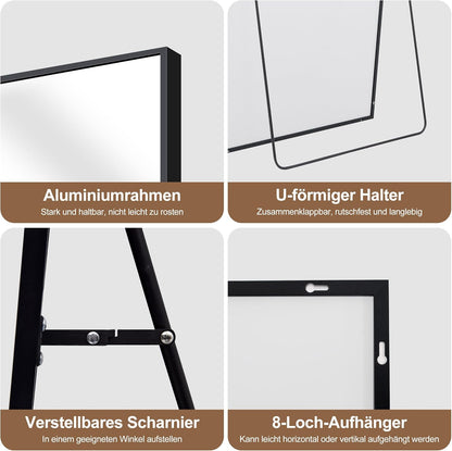 Full-Body Spiegel – Vloerspiegel – Staande Spiegel – Wandspiegel – Grote Spiegel – 192 x 85 cm – Zwart Aluminium Frame
