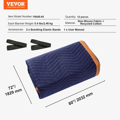 VEVOR Furniture Moving Covers, 2034 x 1830 mm, Pack of 12, Durable Packaging Protective Covers, Recycled Cotton Non-Woven Fabric for Furniture Protection, Floors, Blue/Orange