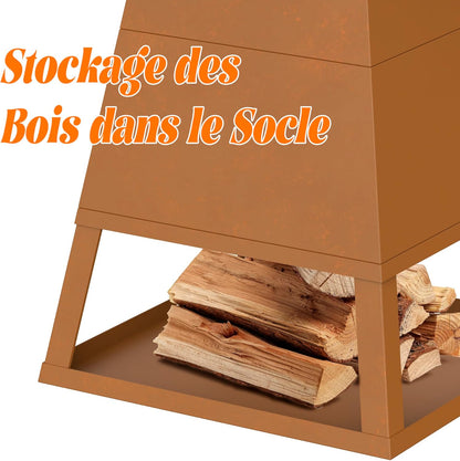 Terrasverwarmer van hout, met plancha-grillplaat