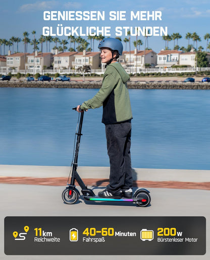FanttikRide T9 Apex Elektrische step voor kinderen, 1,3-1,7 m, 200 W motor, led-kleurlicht, bluetooth-muziek, 12/16/20 km/u digitaal display, in hoogte verstelbaar, opvouwbaar, tot 40 minuten, zwart