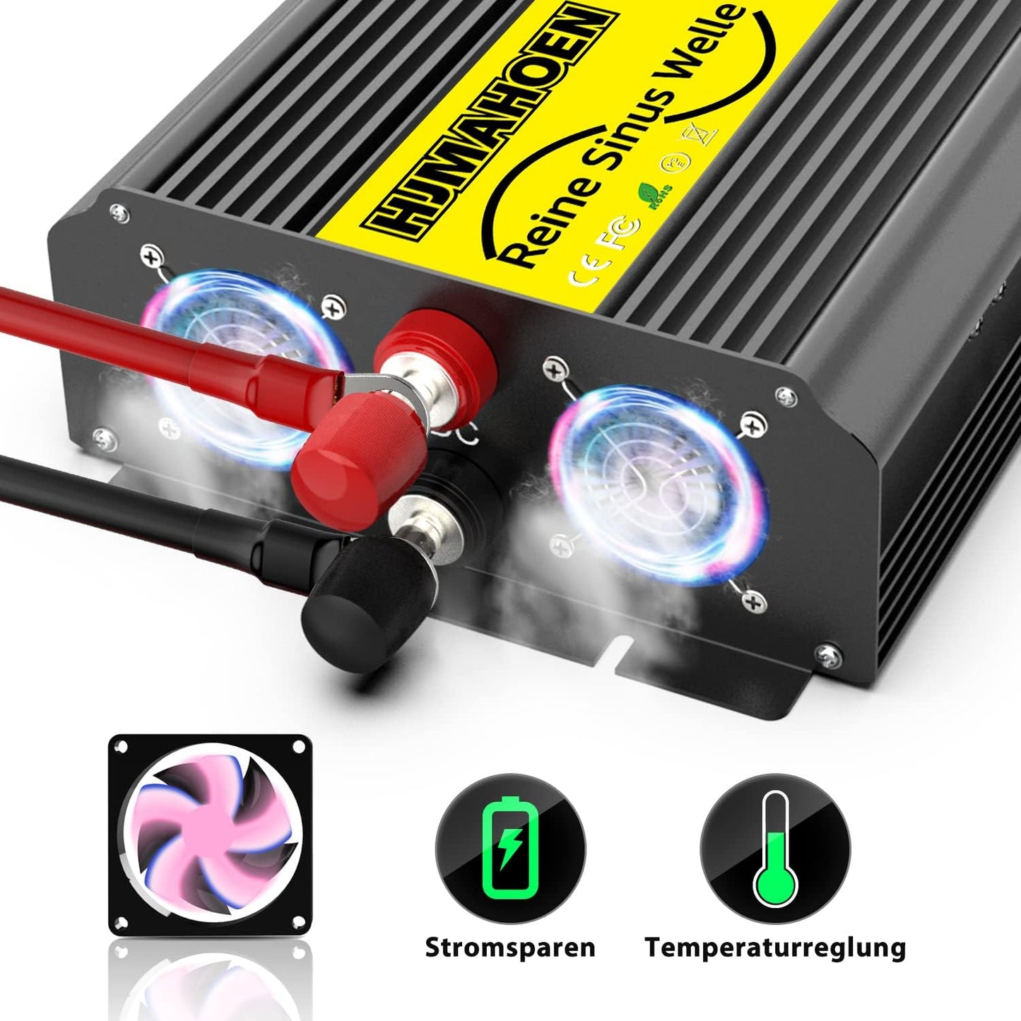 Pure Sine Wave omvormer, 1500 W/3000 W, 12 V naar 230 V, Pure Sine Wave spanningsomvormer voor camper, vrachtwagen, met ingebouwde 5 V/2,1 A USB-laadpoorten, auto-omvormer, 12 V
