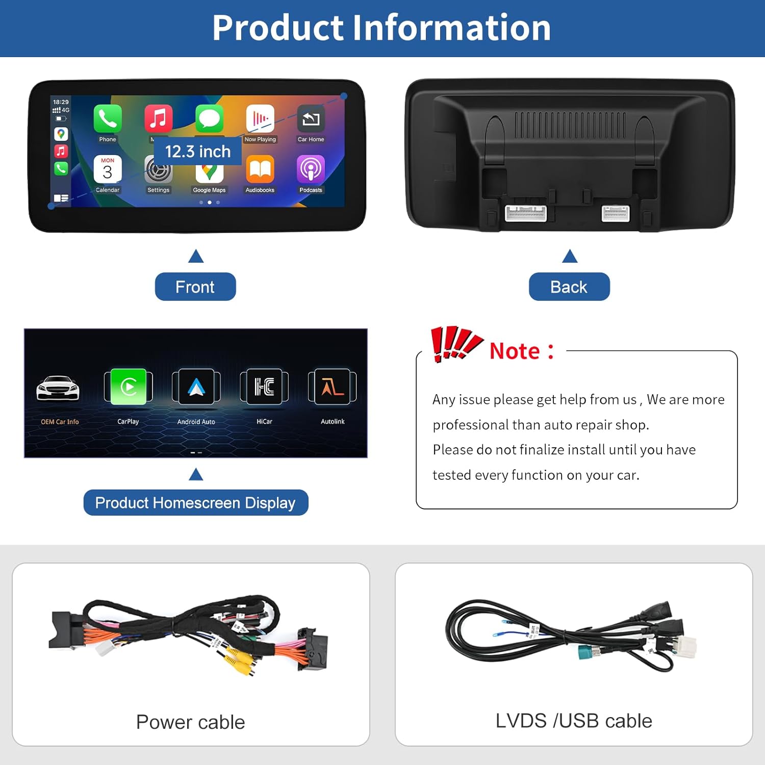Road Top 12.3 Inch Car Radio Wireless CarPlay Android Car Touch Screen for Mercedes Benz A CLA GLA Class W176 C117 X117 X156 2016-2018 Year with NTG5.0 System, Support Mirrorlink - QUORE