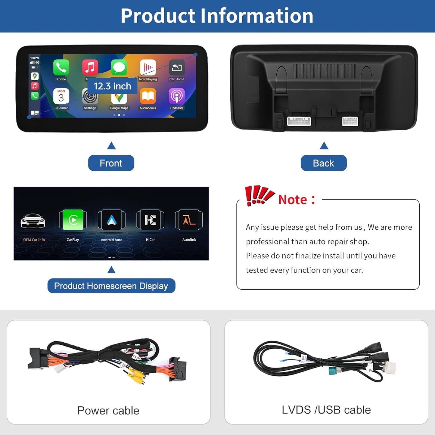 12,3 Inch Autoradio – Multimedia Systeem – Touchscreen Navigatie – Auto Head Unit – Draadloze CarPlay Android Auto – HD Scherm 1920x720 – Plug & Play Installatie