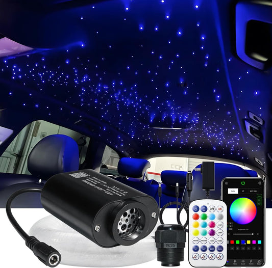 6W Mini RGBW Twinkle Fiber Optic Star Plafond Kit - 450 stuks × 0,75 mm × 3 m End Glow Vezels met Muzieksynchronisatie, APP & Afstandsbediening Starlight Headliner Kit voor Auto Headliner & Home Decor