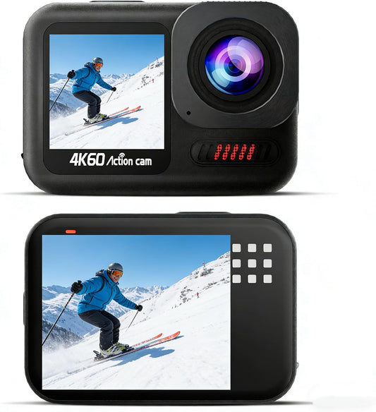 4K60FPS Actiecamera waterdicht, 10 m kale onderwatercamera met 64 GB kaart, 8x zoom touchscreen sportcamera, 6-assige EIS 64MP helmcamera, afstandsbediening, vervormingscorrectie 2 x 1350 mAh.