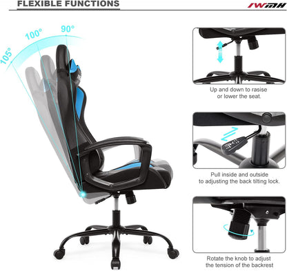 IntimaTe WM Heart Gaming-stoel, gamerstoel met ergonomische rugleuning, verstelbare hoofdsteun en lendensteun (blauw)