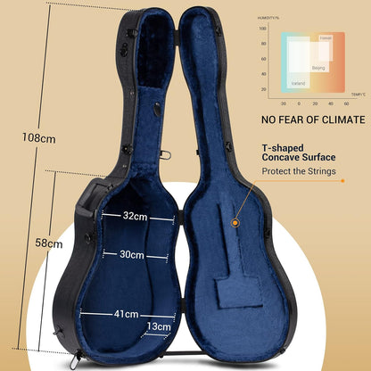 CAHAYA Harde Gitaargevallen voor Akoestische Gitaar Klassieke Gitaar Waterdichte ABS Case 41, Luxe Zwart, 41 inches, Gitaar koffer ABS