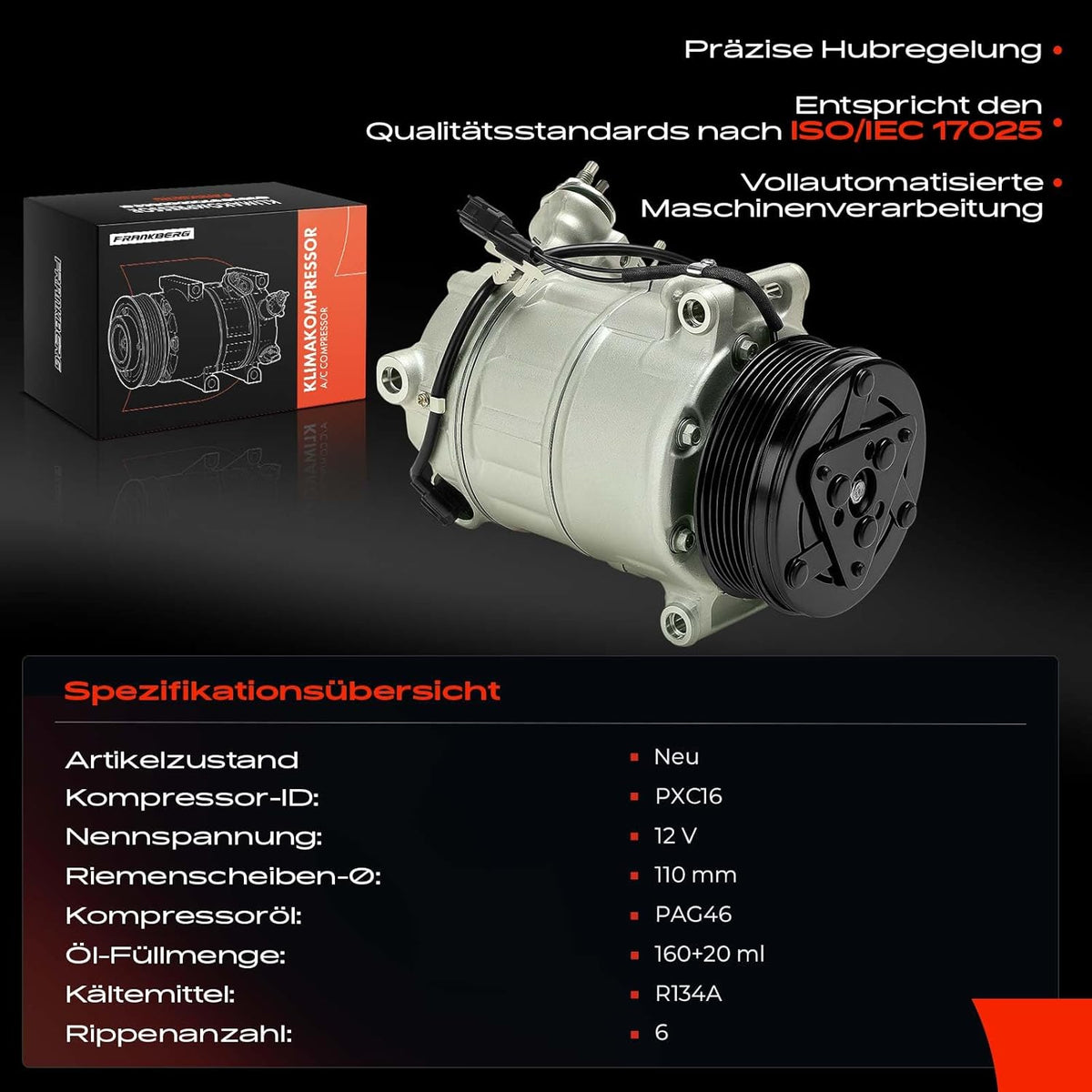 Frankberg 1x Airconditioning compressor Compatibel met Focus III 1.6L 2012-Vandaag Focus III Stufenheck 1.6L 2012-Vandaag Focus III Turnier 1.6L 2012-Vandaag Vervangen# CV6119D629EA