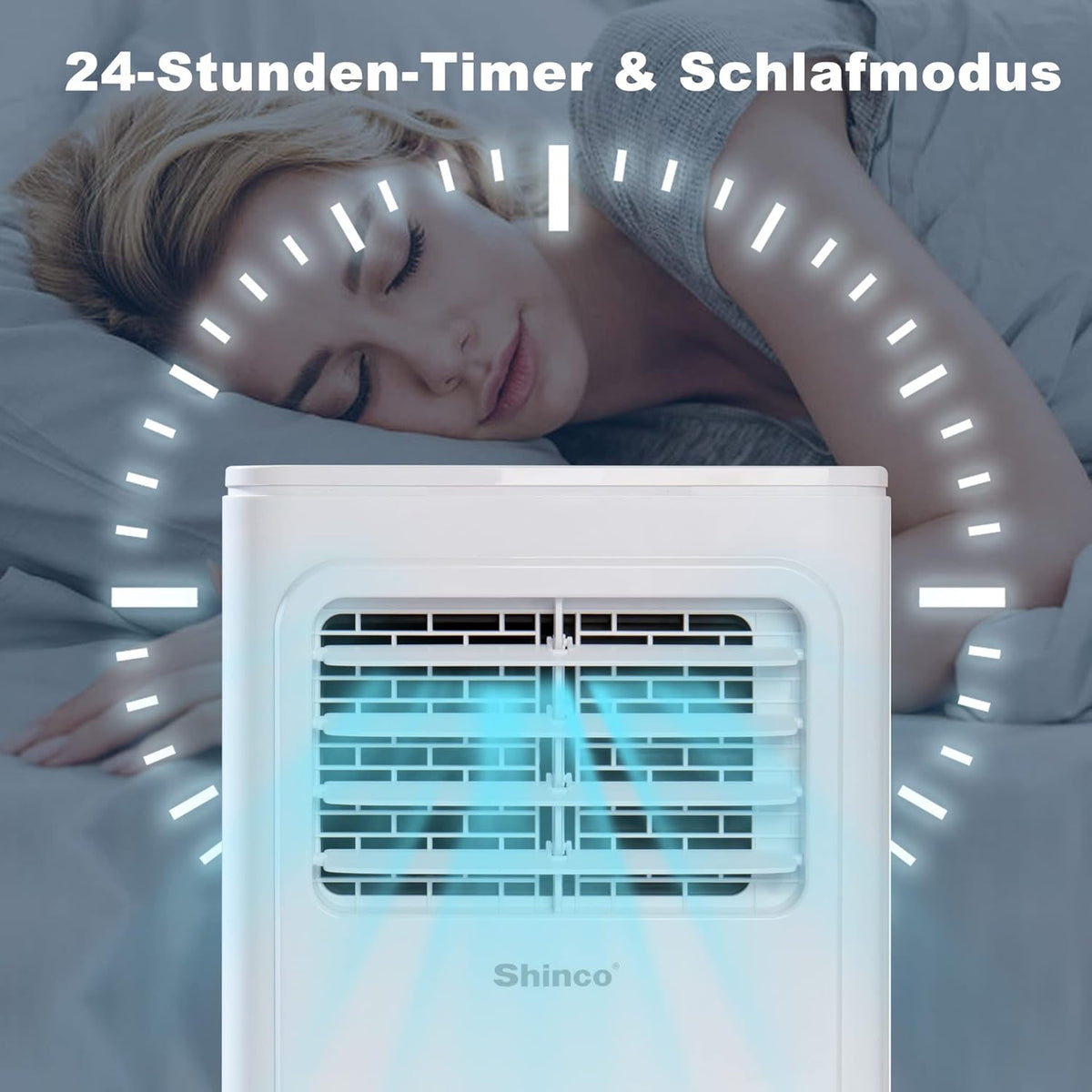 SHINCO 7000BTU Draagbare airconditioning met 3-in-1 functie, airconditioning, luchtontvochtiger, ventilator, slaapmodus, voor maximaal 18 m², 24-uurs timer, 2 raamsets
