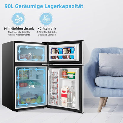 FANTASK 90 l vriezer met 27 l vriesvak, koel-vriescombinatie koelkast, mini-staande koelkast (grijs) [energieklasse E] - QUORE