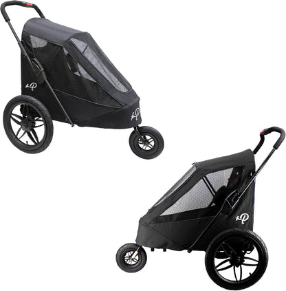 Breeze Black | Luxe hondenfietskar | groot formaat jogger | eenhandig opvouwbaar | luchtbanden | INCL regenhoes | bandenpomp | fietsadapter