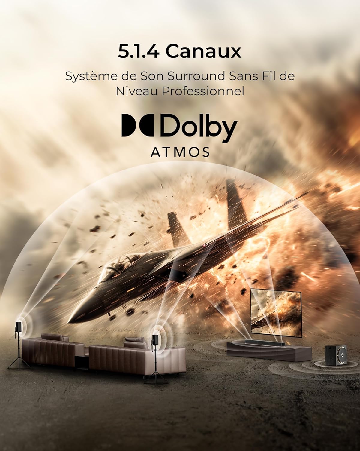 ULTIMEA Skywave X50 5.1.4 Professionele soundbar met Dolby Atmos, 760 W surround sound systeem met 8 inch subwoofer en 2 draadloze achterluidsprekers, GaN-versterker, 4K HDR-pass-through, HDMI eARC