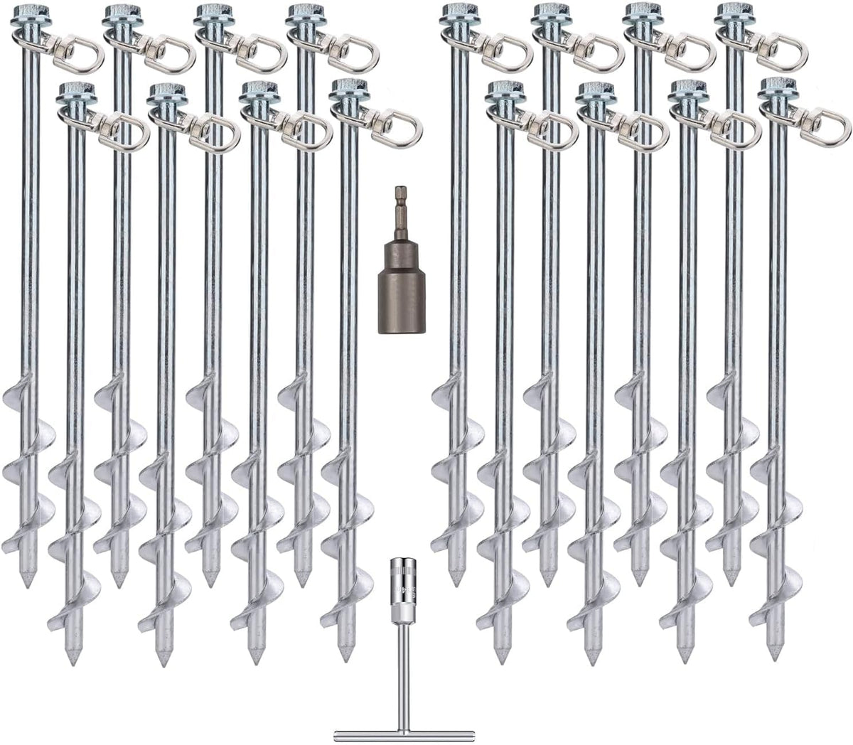 30 cm schroef in tentharingen 16 stuks set met T-handvat inbussleutel en boor - Heavy Duty grondpalen voor stacaravan, schuur, trampoline