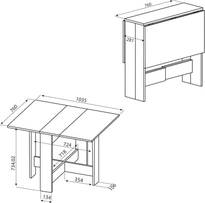 vlinder, klaptafel met 2 kleppen, van melamine spaanplaat, zwart, 103/67/28 x 76 x 73,4 (l x b x h).
