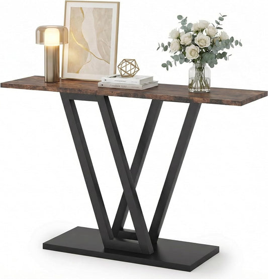 Industriële Consoletafel – Sidetable – Haltafel – Sofa Table – Narrow Entryway Table – Robuust MDF Blad – Gepoedercoat Metaal Frame 110x30x80 cm - QUORE