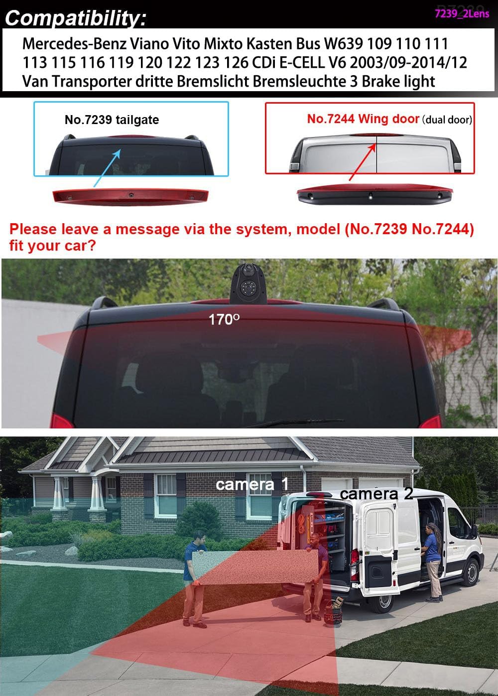 HD Auto IP68 1280Pixels Transporter Remlicht Dak Achteruitrijcamera Achteruitrijcamera met Dubbele Lens Camera met Hoek Verstelbaar Compatibel met Mercedes Benz viano Vito W639 V6 van Transporter