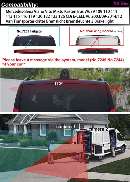HD Auto IP68 1280Pixels Transporter Remlicht Dak Achteruitrijcamera Achteruitrijcamera met Dubbele Lens Camera met Hoek Verstelbaar Compatibel met Mercedes Benz viano Vito W639 V6 van Transporter