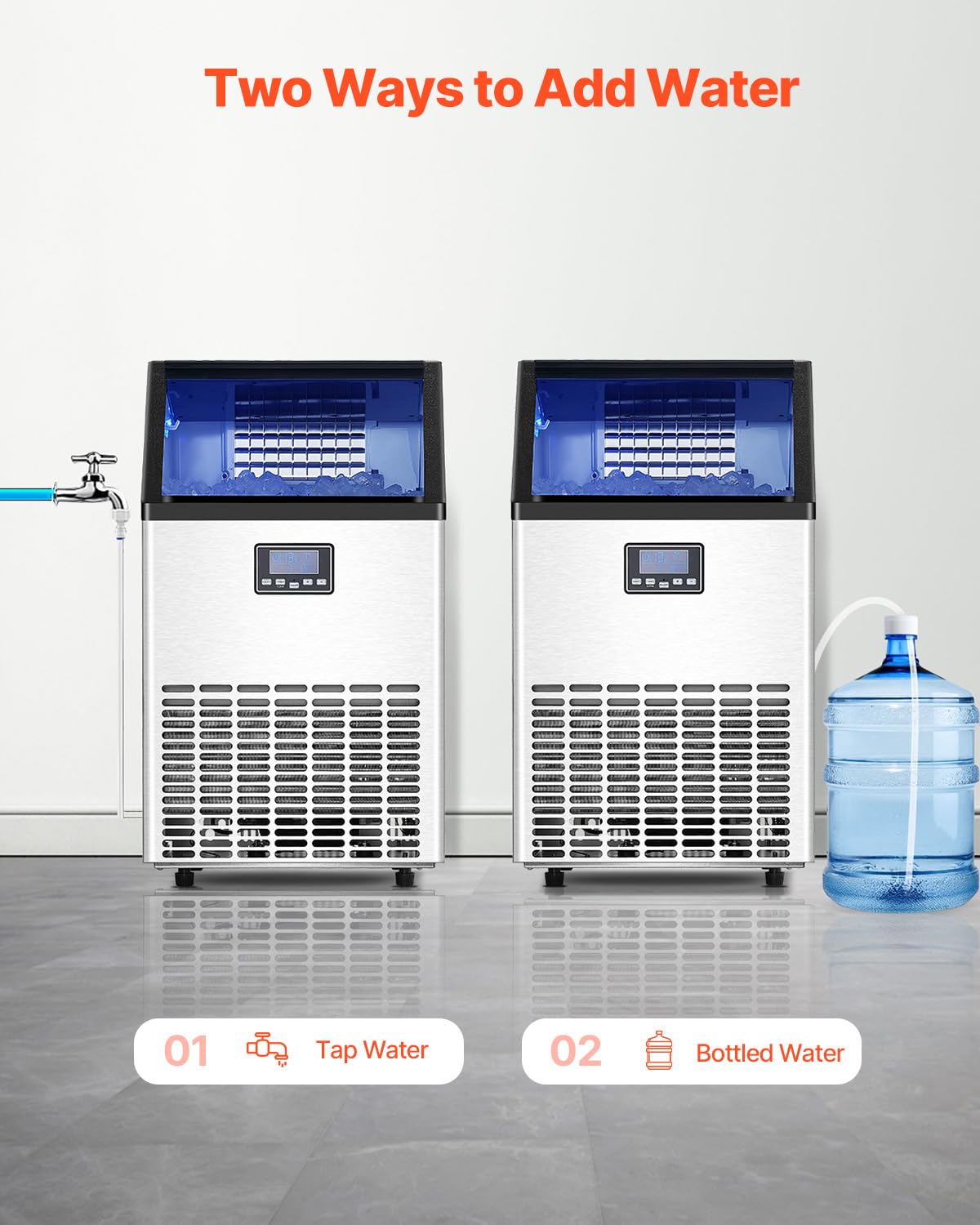 VEVOR Commerciële ijsmachine, 24 uur, 45 ijsblokjes in 15 minuten, vrijstaande ijsmachine met 13 lbs grote opslagcapaciteit voor bar, kantoor, restaurant
