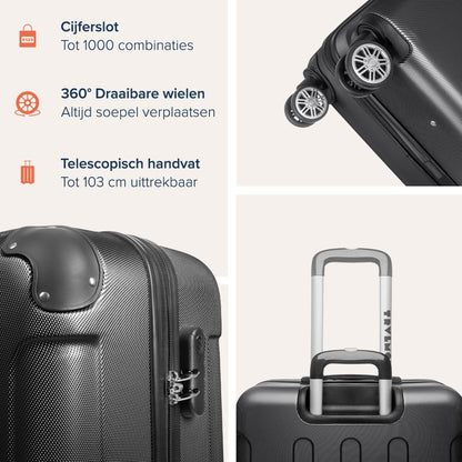 TRVLMORE Kofferset - 3 Delig - 38L Handbagage + 110L Ruimbagage - Lichtgewicht - Trolley - Reiskoffer Set - Zwart