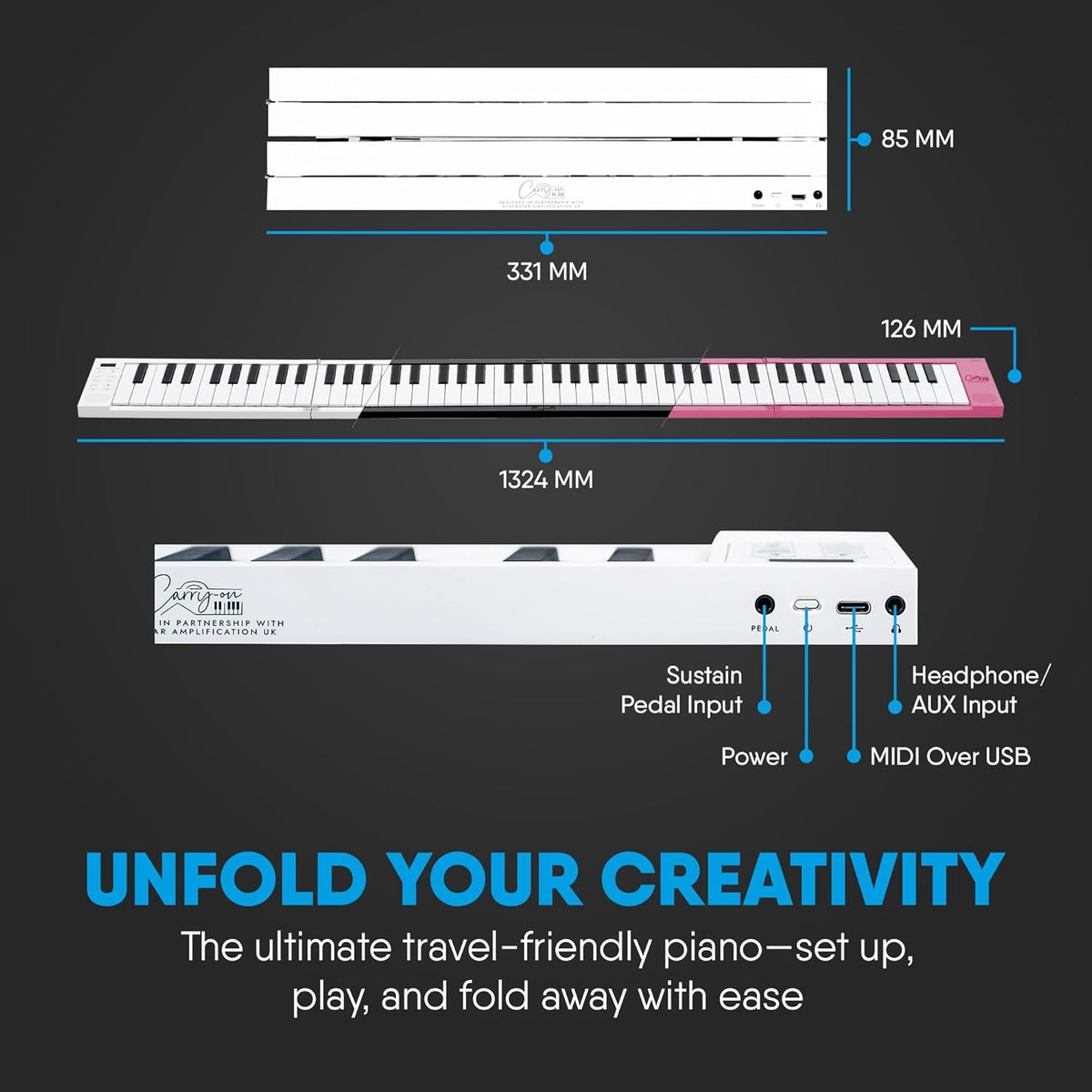 Opvouwbare digitale piano met 88 toetsen – Keyboard – Draagbare piano – Elektrische piano – MIDI controller – Lichtgewicht 1,6 kg – Oplaadbare batterij tot 8 uur