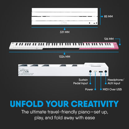 Opvouwbare digitale piano met 88 toetsen – Keyboard – Draagbare piano – Elektrische piano – MIDI controller – Lichtgewicht 1,6 kg – Oplaadbare batterij tot 8 uur