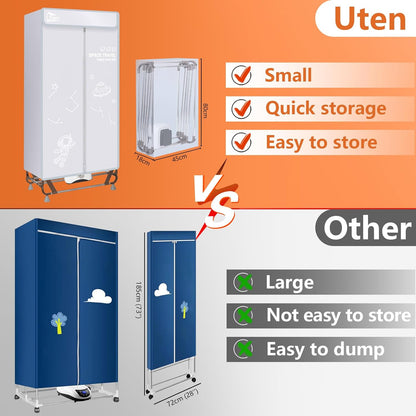 Elektrische Wasdroger – Draagbare Kledingkast – Droogmachine – Wasrek – Drogen Zonder Installatie – 170 cm Hoog – 1500 W Vermogen – Grijs
