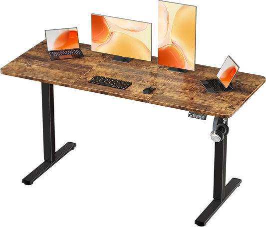ERGOMAKER Height Adjustable Desk, 140 x 60 cm, Desk, Height Adjustable, Electric with Memory Function, Ergonomic Table, Height Adjustable, Brown - QUORE