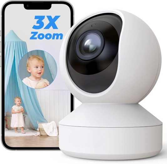 Beveiligingscamera - Wifi-beveiligingscamera - Baby Camerabewaking - Draadloos - voor Binnen - 2.4 & 5GHz - CCTV-camera - met AI-detectie van Mens - Huisdier - Automatisch Volgen - 3x Optische Zoom - Oudere Huisdieren - Tweerichtingsgeluid - Wit