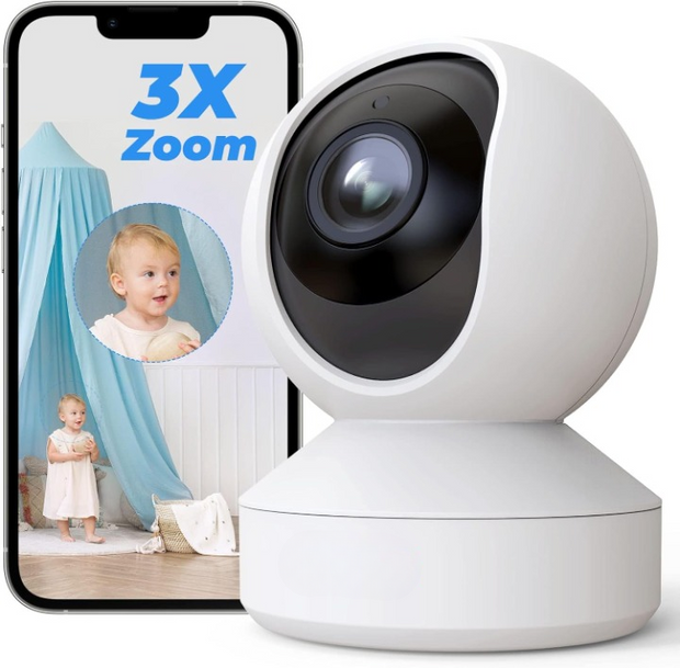 Beveiligingscamera - Wifi-beveiligingscamera - Baby Camerabewaking - Draadloos - voor Binnen - 2.4 & 5GHz - CCTV-camera - met AI-detectie van Mens - Huisdier - Automatisch Volgen - 3x Optische Zoom - Oudere Huisdieren - Tweerichtingsgeluid - Wit