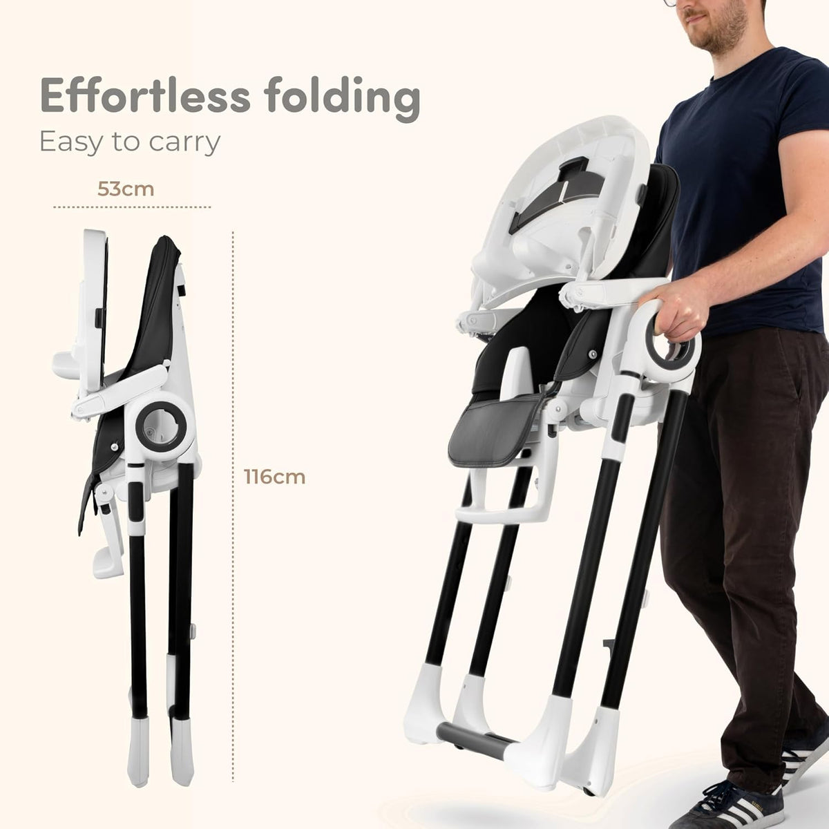 Adjustable, Collapsible, Baby High Chair with Toy Arch - Baby High Chairs with 7 Different Heights, Adjustable Seat with 5 Different Positions - QUORE