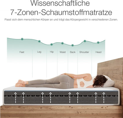 Novilla Matelas 160x200, 18 cm, Matelas Mousse à Mémoire de Forme in Gel 7 zones, mousse en vezel van bamboe, matelas de Lit d'Adulte et d'enfant, Mi-Ferme, amovible en Lavable, ultra respirant