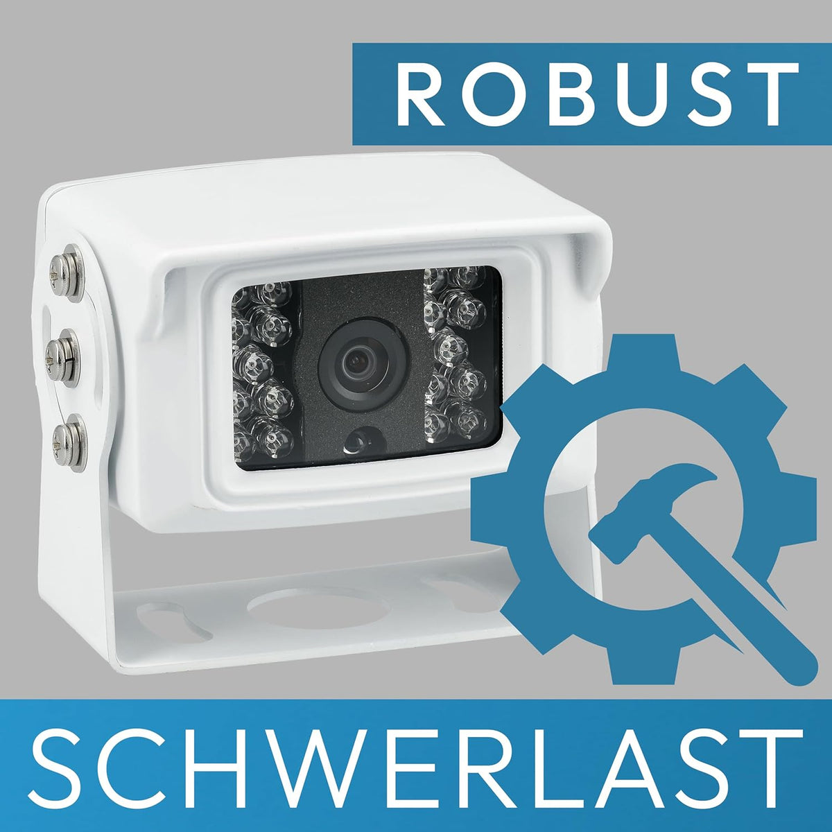 VSG 24 23132 Transporter achteruitrijcamera, Heavy Duty, camera incl. adapterkabel, 600TV resolutie, nachtzicht, 120° hoek, 12 V, IP67 - wit