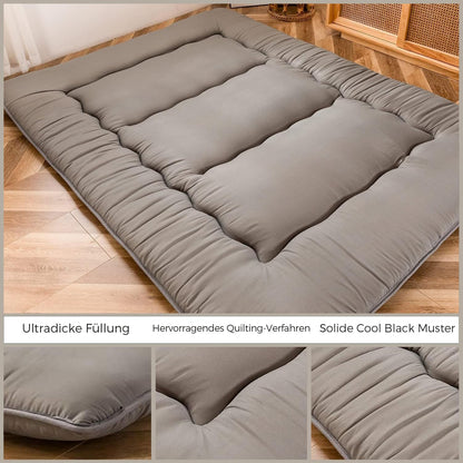 MAXYOYO Japanse Futon-matras, Dikke Tatami-mat, Isolatiemat, opvouwbaar, oprolbare matras, slaapzaal, matrasbeschermer, vloerbed, kussenbed (Donkergrijs, 90 x 190 cm)