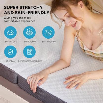 Dubbel vouwmatras, opvouwbare matras, dubbele, drievoudige traagschuimmatras met wasbare hoes, geschikt voor reizen, kamperen, vloer, gastenbed (140 x 200 x 9,5 cm)