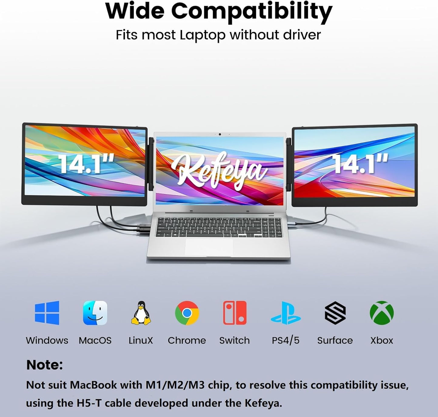 KEFEYA Laptop Screen Extender, 14.1" FHD 1080P IPS Portable Monitor with Sturdy Metal Kickstand, Works for Windows/Chrome/Mac/switch/PS5